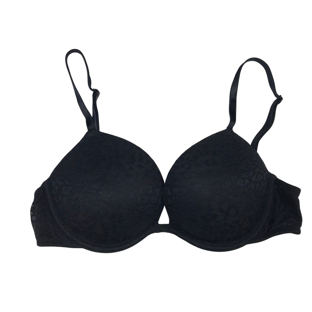 Victoria's Secret PINK Wear Everywhere Super Push Up Bra Black Lace 32C C70